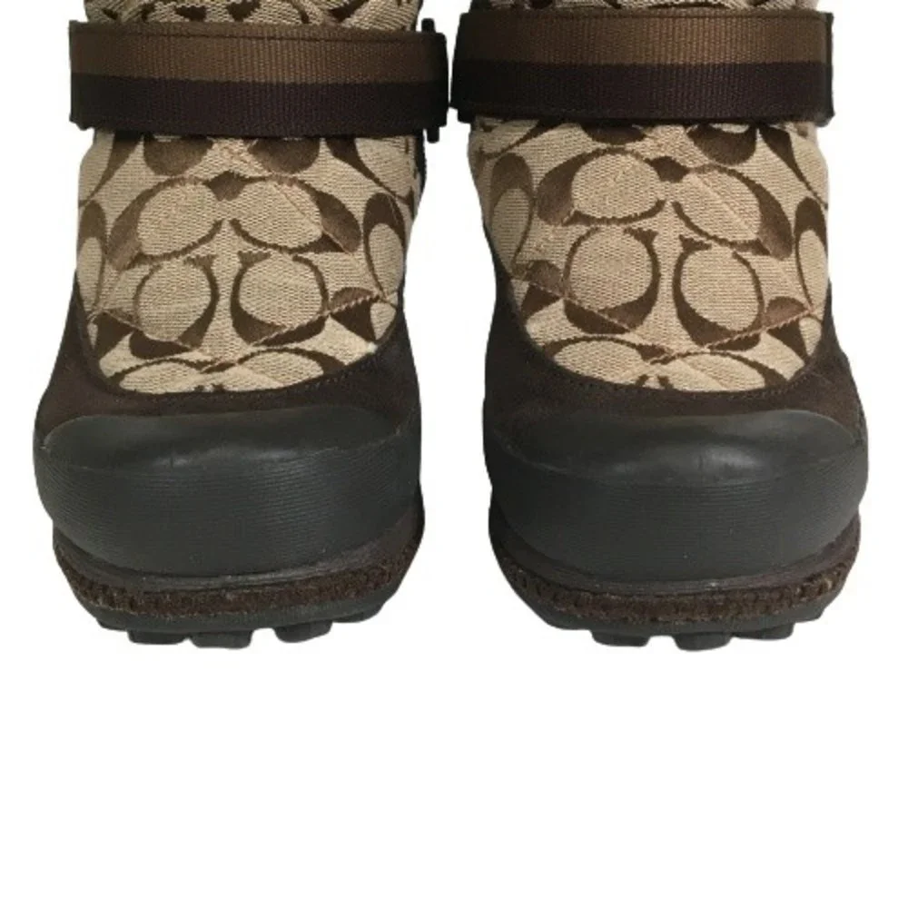 Coach Mariette Winter Snow Boot Sz 6M A7185 Signature Canvas Suede Fur Trim